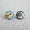 Sun and Moon Fabric Button Earrings