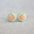 Polka Dot Peach Fabric Button Earrings