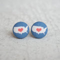 USA Heart, Fabric Button Earrings