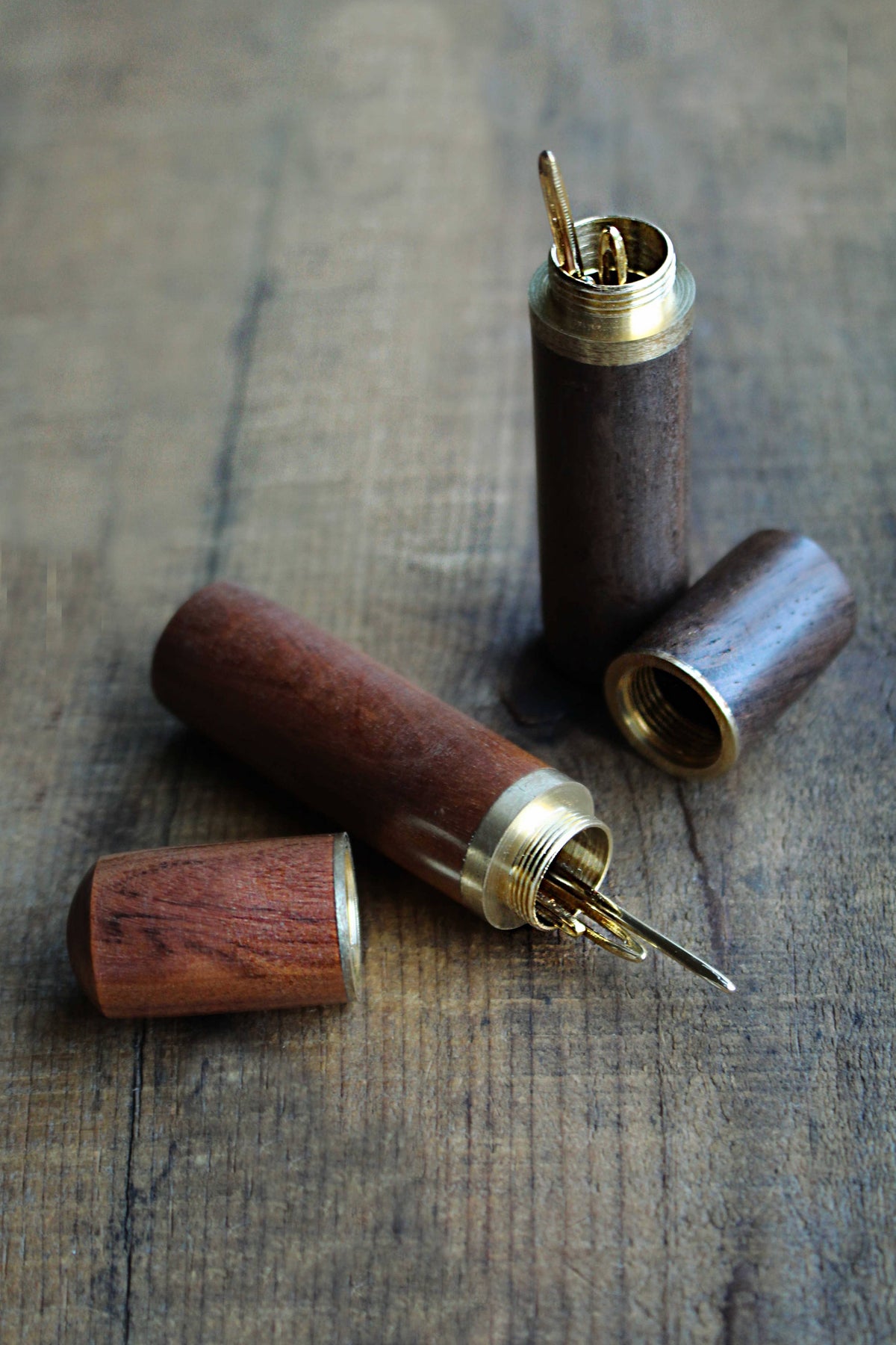 Wooden Needle Case with 3 needles