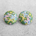 Bold 7/8 Inch Prairie Calico Fabric Button Earrings