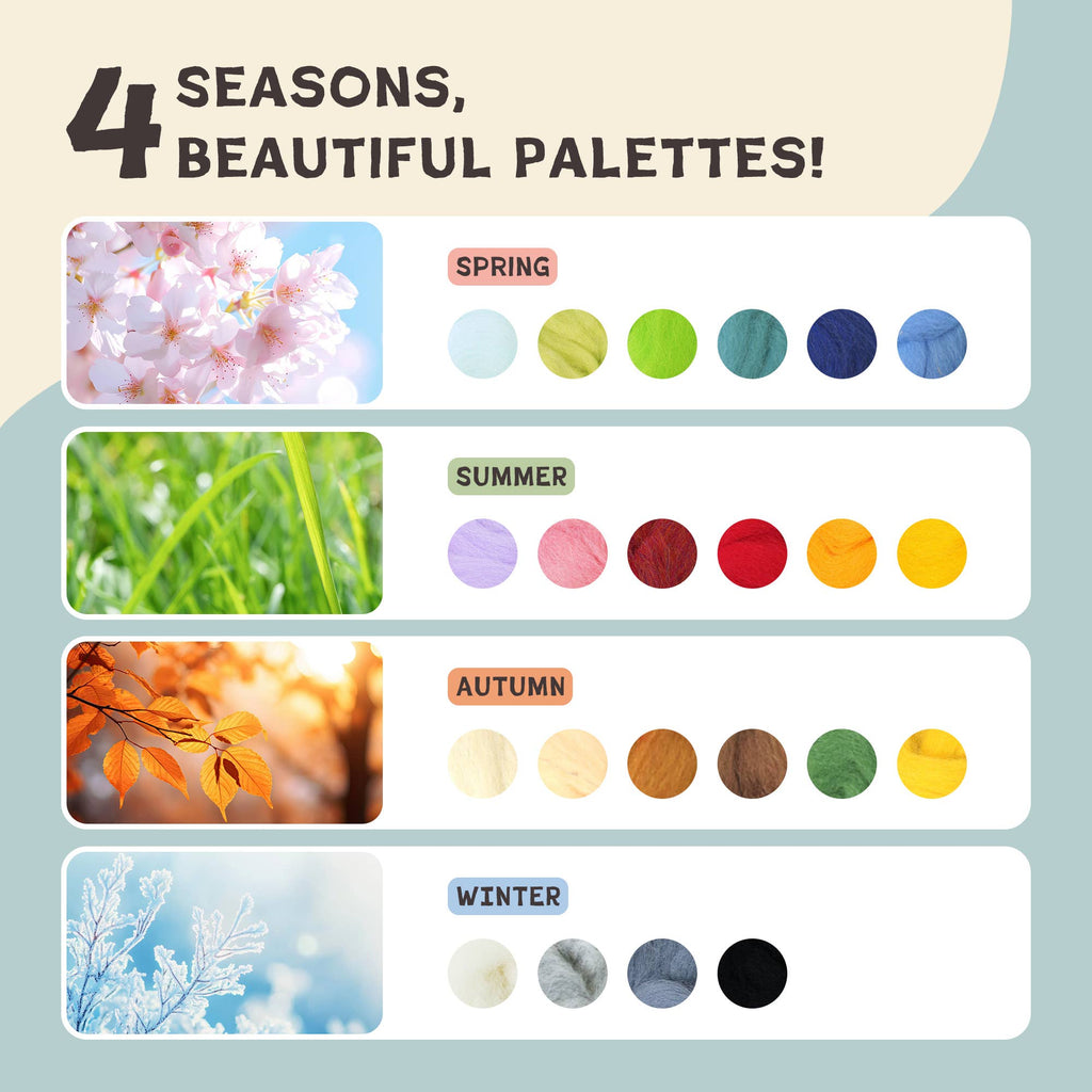 Four Season Color Wool Fiber for Needle Felting: WINTER