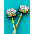 Knitting Needle Point Protectors Cat On Green Books Glasses