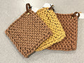 Cotton Crocheted Pot Holder w/ Leather Loop - fall