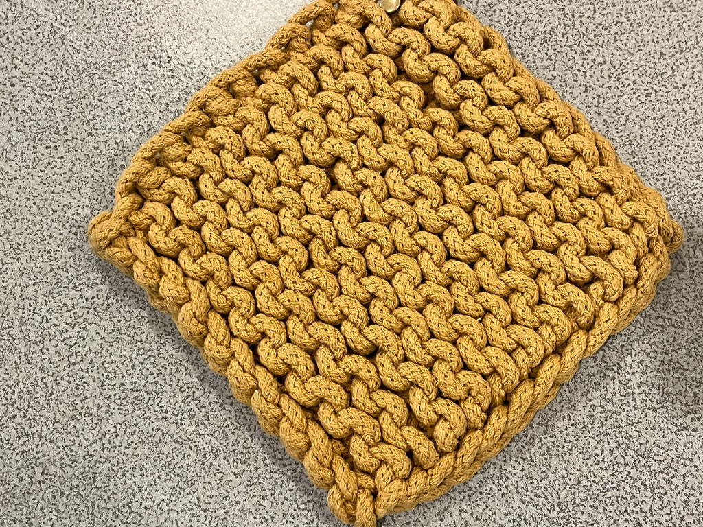 Cotton Crocheted Pot Holder w/ Leather Loop - fall