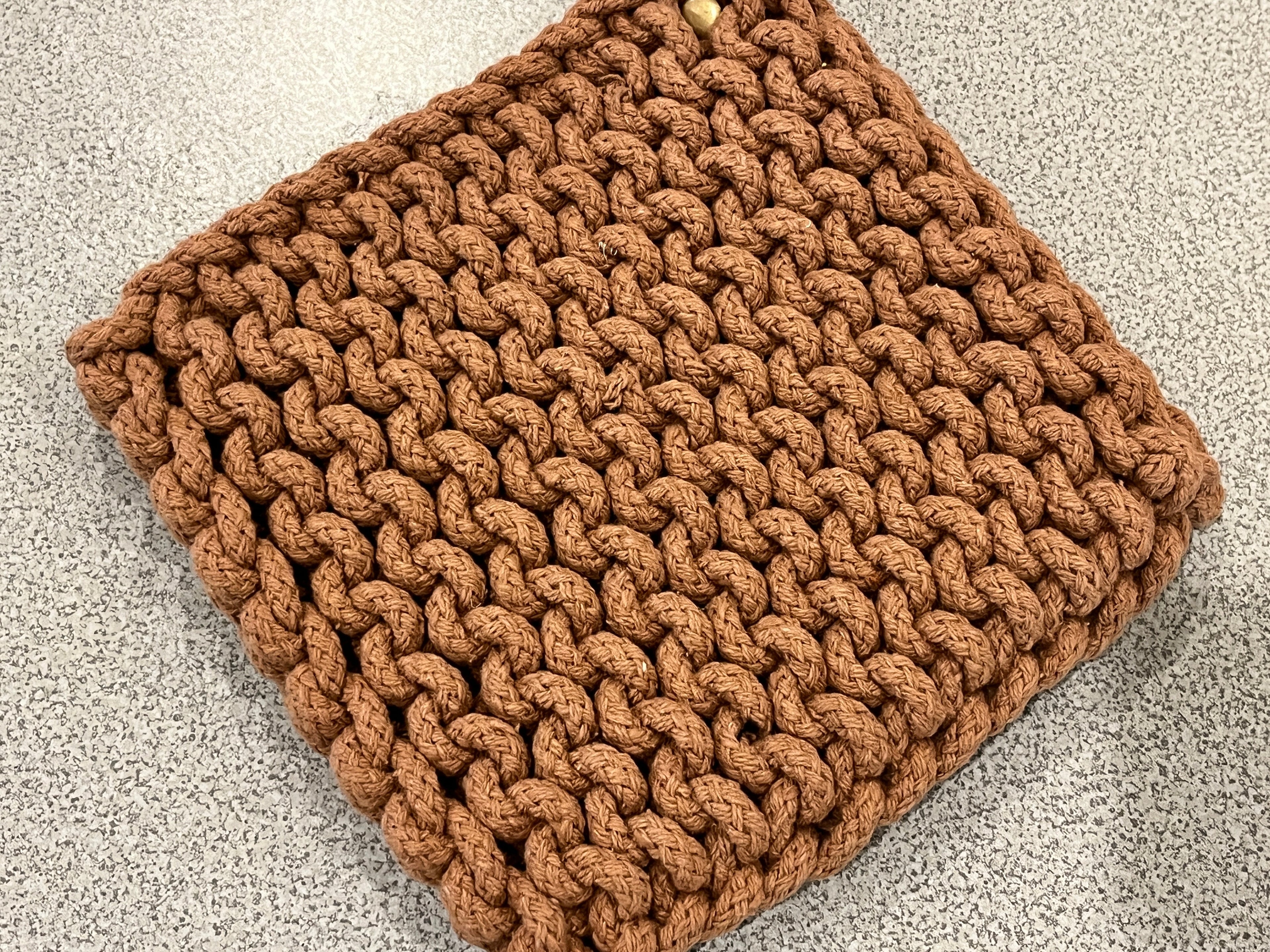 Cotton Crocheted Pot Holder w/ Leather Loop - fall