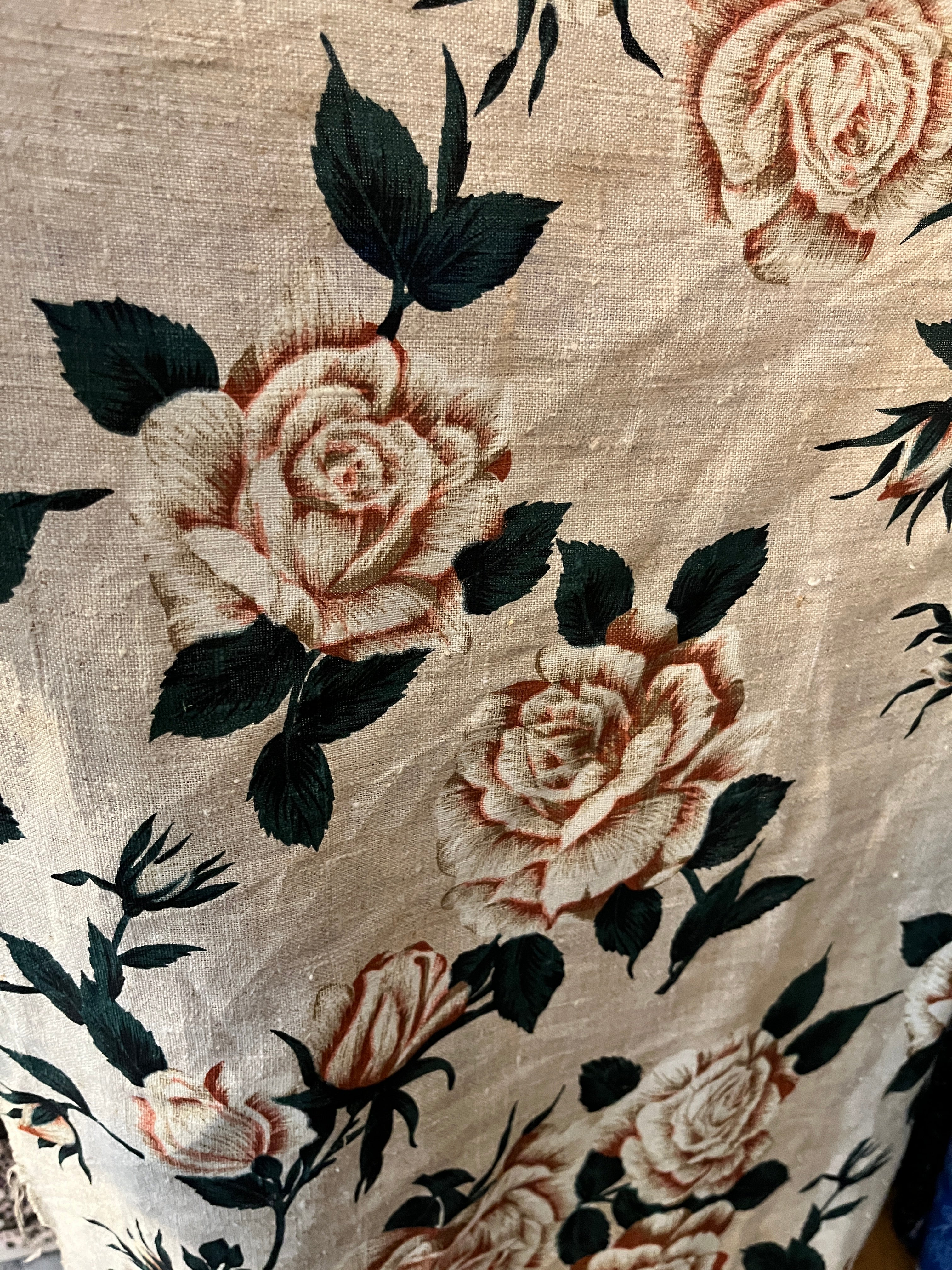 Beige Peonies Linen Fabric