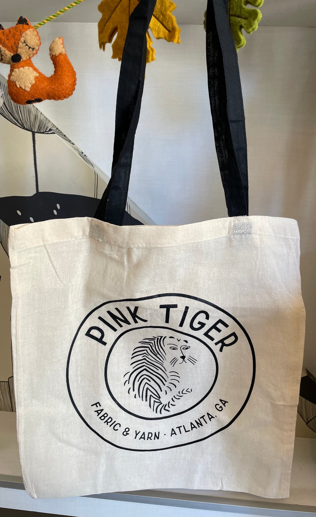 Pink Tiger Tote Bag with Black Handles