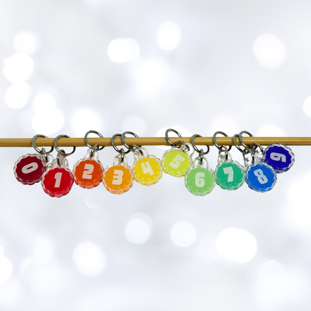 Knitting Stitch Markers Progress Keeper 0-9 Rainbow
