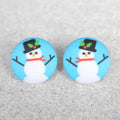 Bold 7/8 Inch Snowmen Fabric Button Earrings