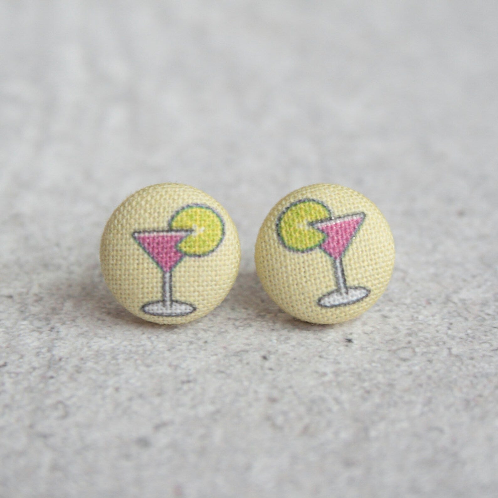 Cosmo Cocktails Fabric Button Earrings
