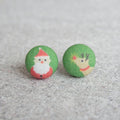 Santa and Rudolph Fabric Button Earrings