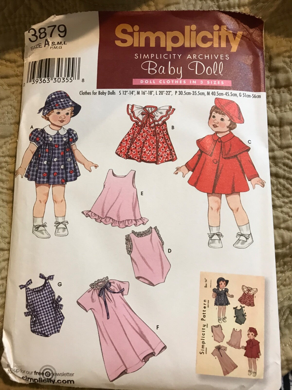 Simplicity Pattern 3879 Baby Doll Clothes
